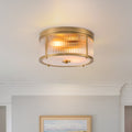 Kofara 2-Light Modern 14"Wide Natural Brass Ribbed Glass Round Flush Mount Ceiling Light