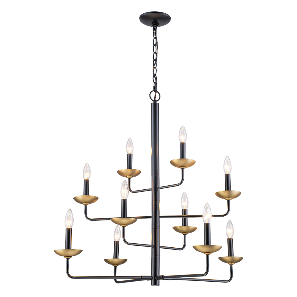 Kofara 10-Light Classical 31"Wide Large 4-Tied Black&Gold Candle Style Chandelier