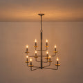 Kofara 10-Light Classical 31"Wide Large 4-Tied Black&Gold Candle Style Chandelier