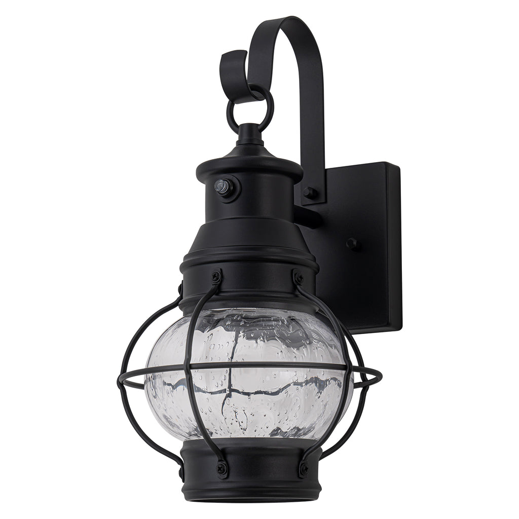 Kofara 1-Light Modern 14"High Dusk to Dawn Seeded Glass Lantern LED Outdoor Wall Sconce