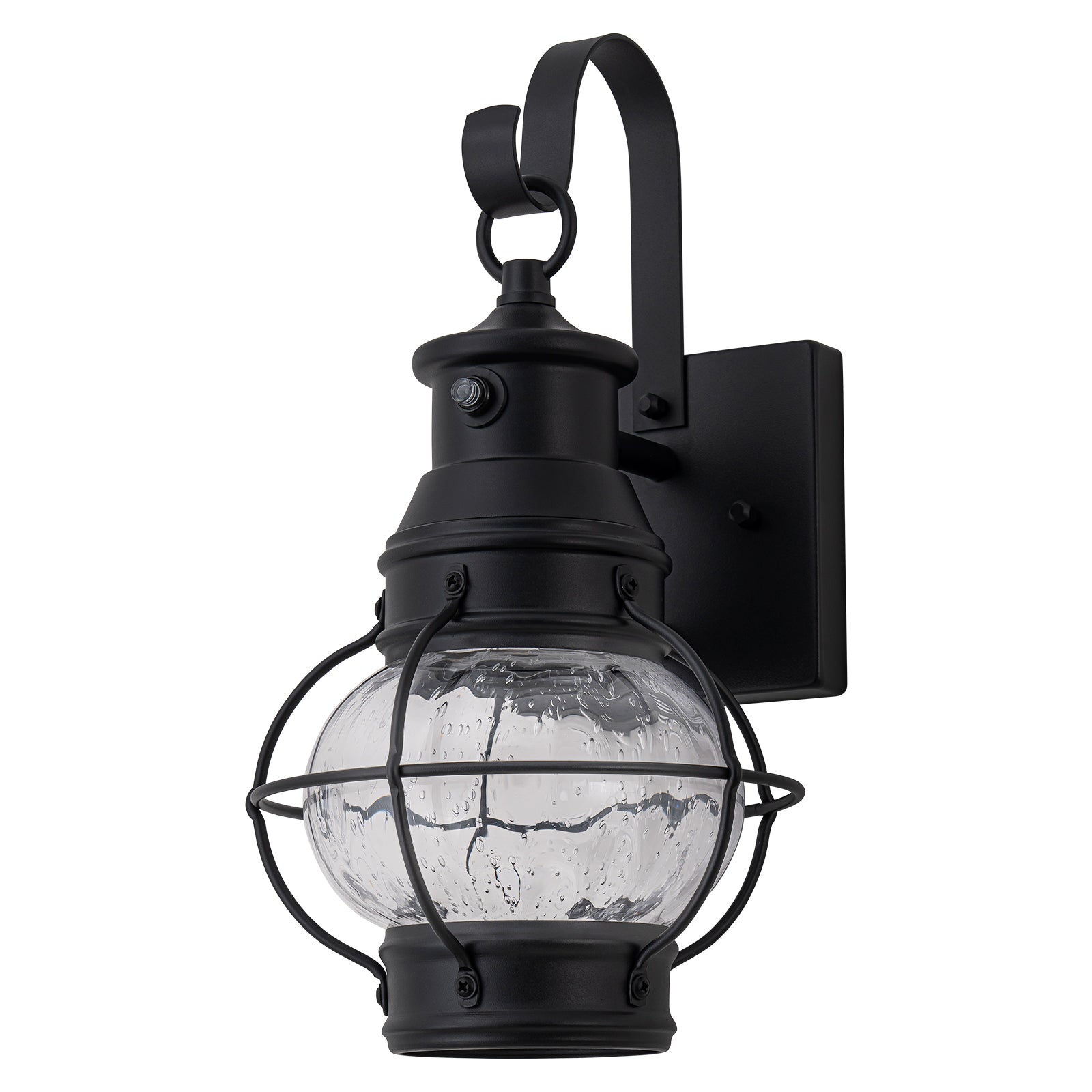 Kofara 1-Light Modern 14"High Dusk to Dawn Seeded Glass Lantern LED Outdoor Wall Sconce