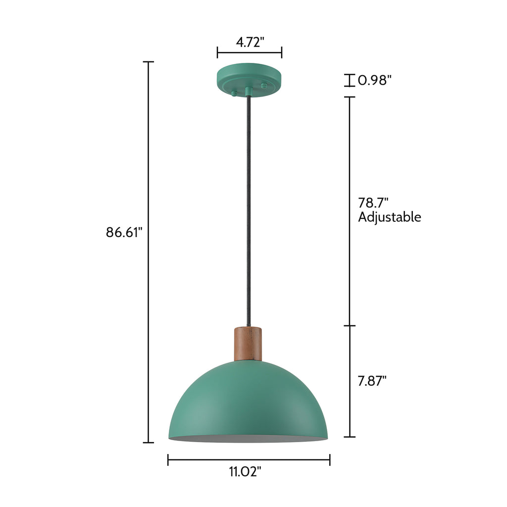 Kofara 1-Light Modern 11"Wide Green/Black Small Dome Pendant Light