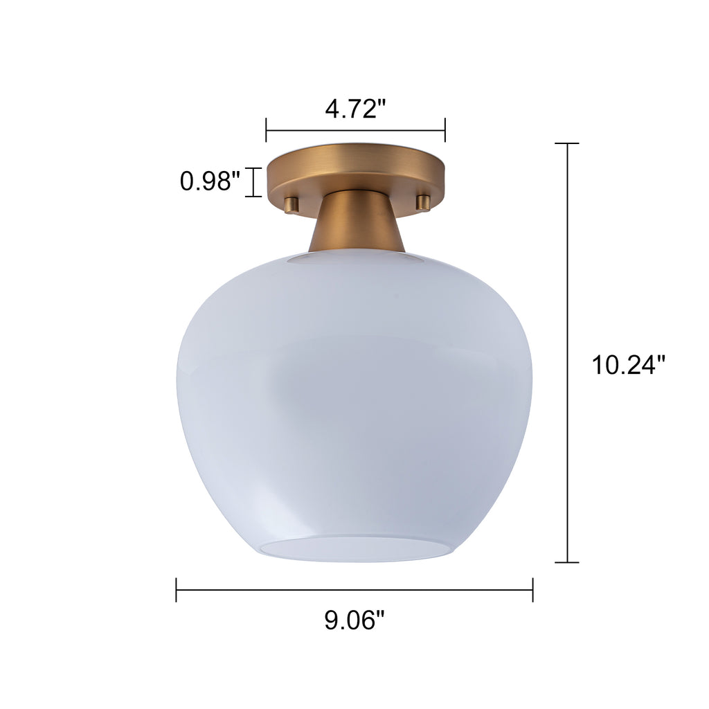 Kofara 1-Light Modern Opal Glass Small Semi-Flush Mount Ceiling Light