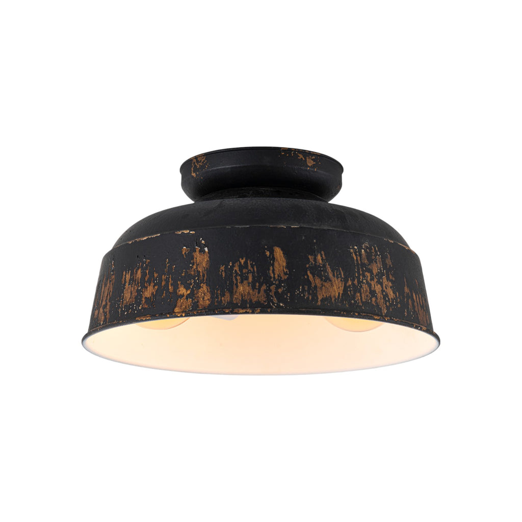 Kofara 2-Light Industrial 14"Wide Black/Blue Antique Gold Distressing Dome Flush Mount