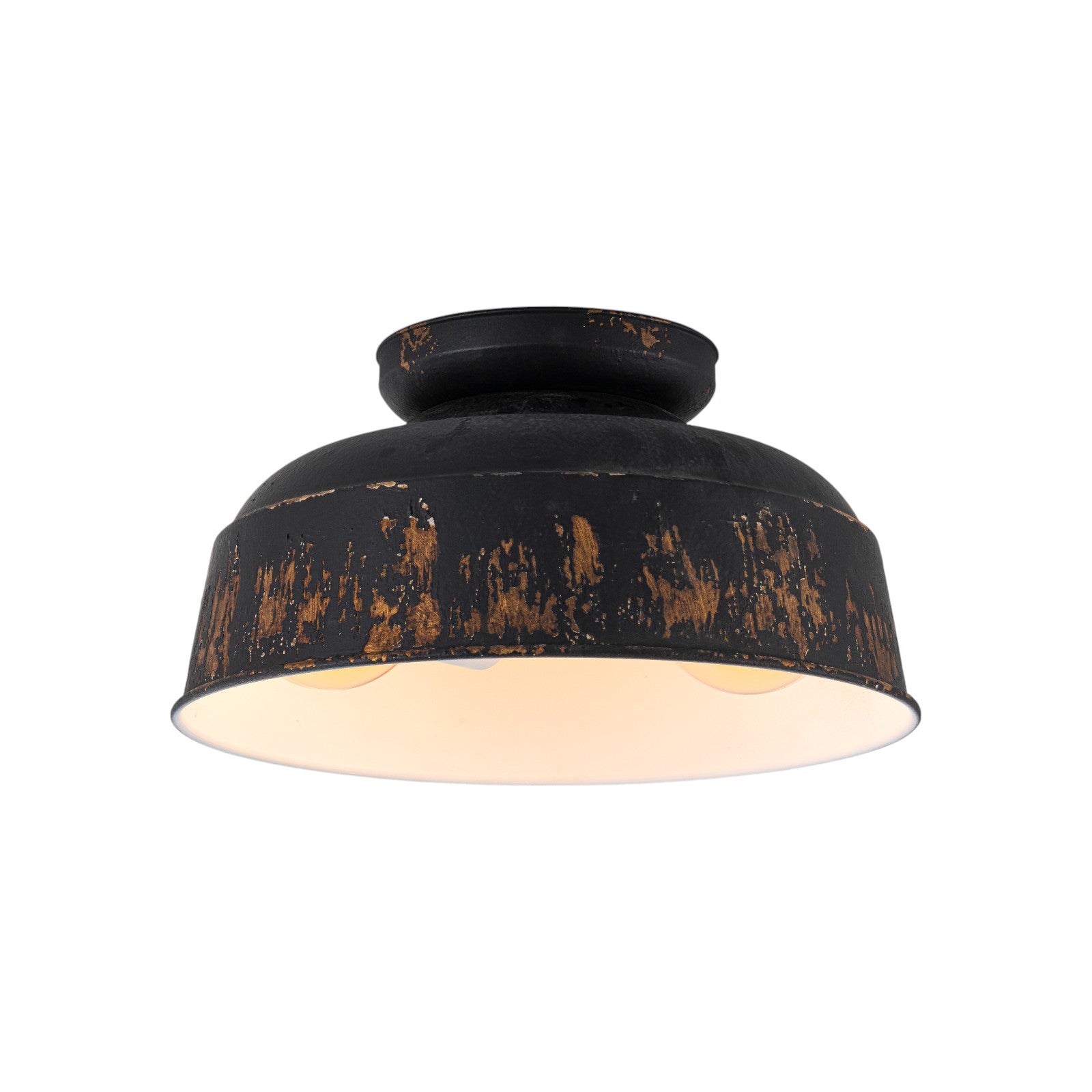 Kofara 2-Light Industrial 14"Wide Black/Blue Antique Gold Distressing Dome Flush Mount