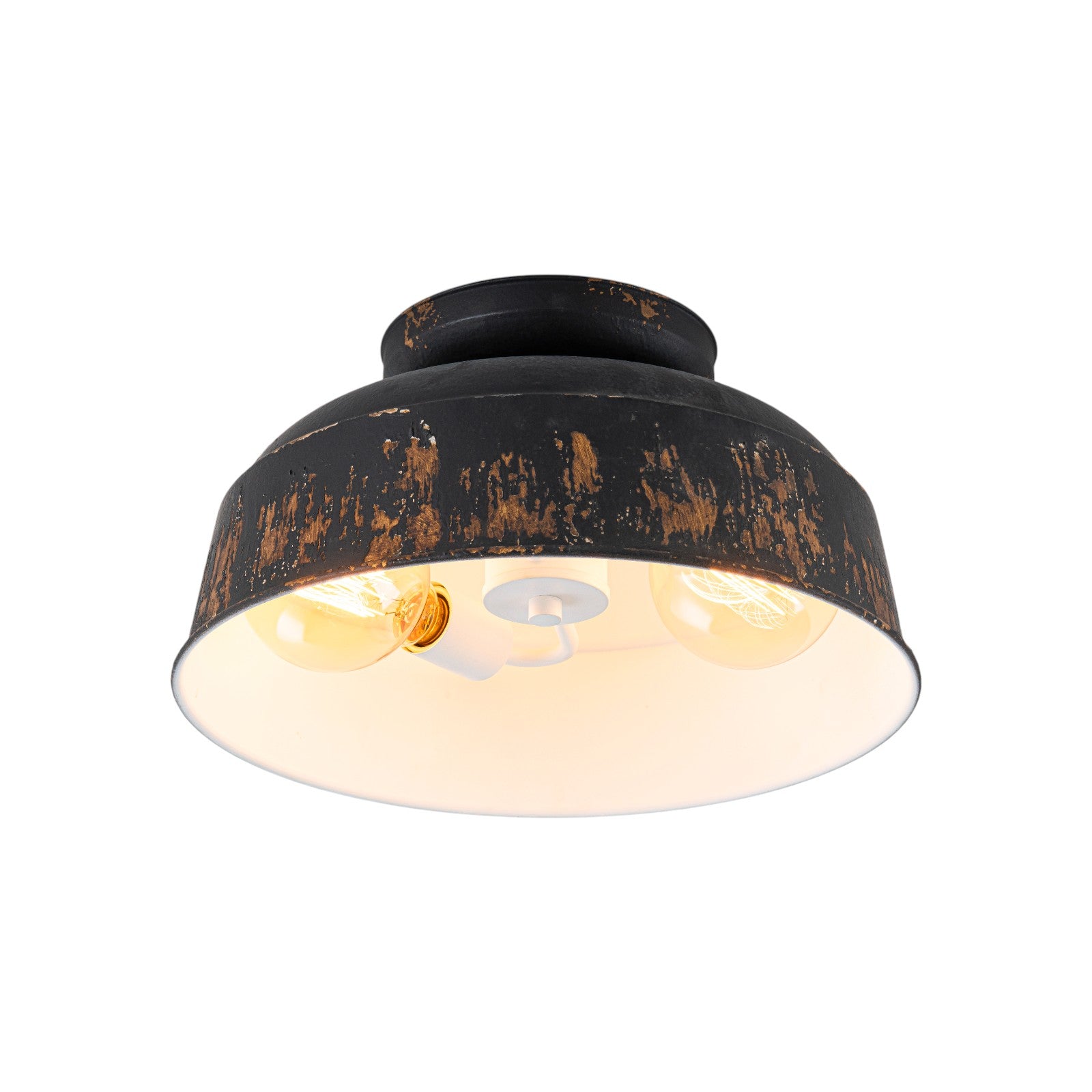 Kofara 2-Light Industrial 14"Wide Black/Blue Antique Gold Distressing Dome Flush Mount