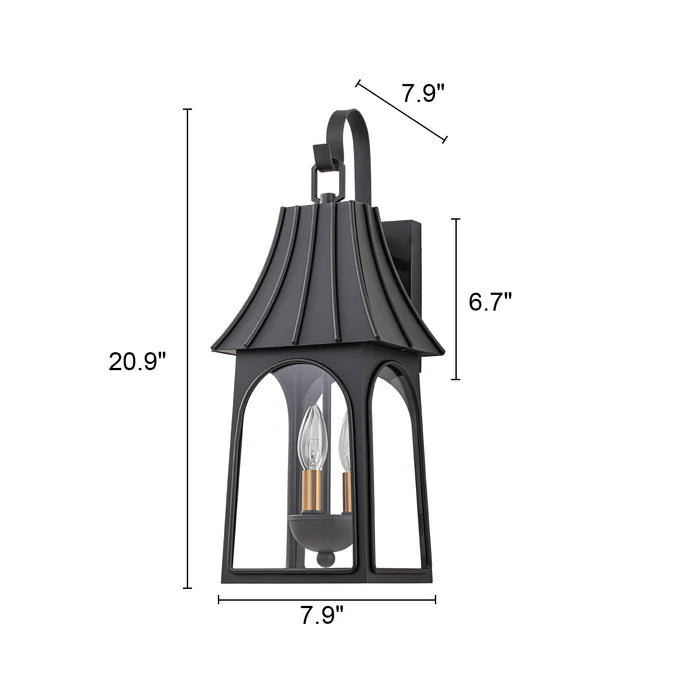 Kofara 3-Light Modern 21"High Black Lantern Glass Outdoor Wall Sconce