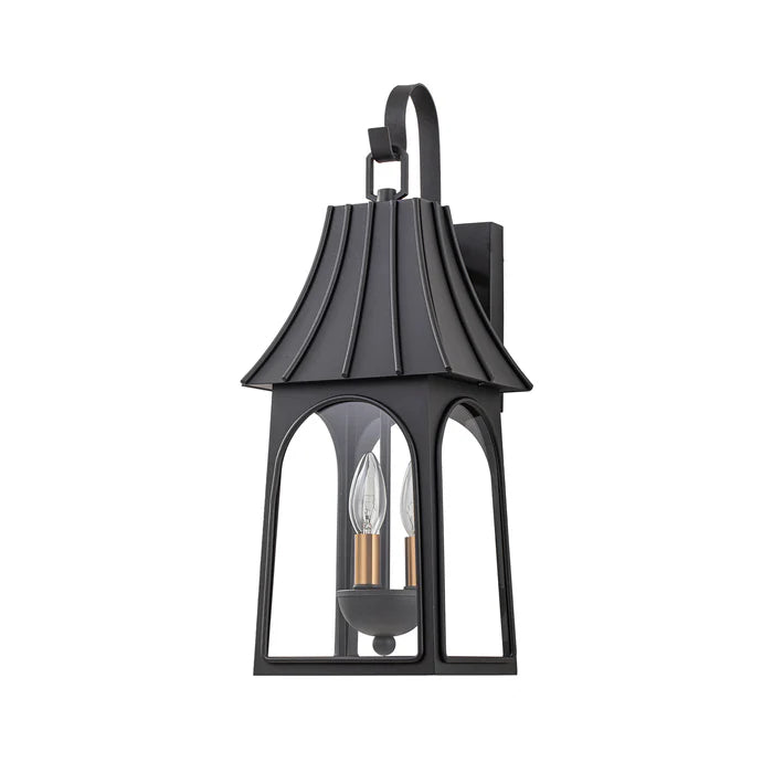 Kofara 3-Light Modern 21"High Black Lantern Glass Outdoor Wall Sconce