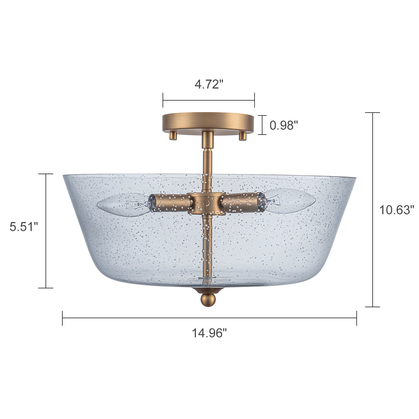 Kofara 3-Light Modern 15"Wide Bowl Clear Seeded Glass Semi-Flush Mount Ceiling Light