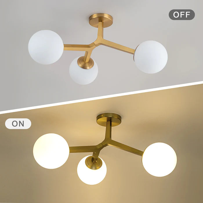Kofara 3-Light Modern 24"Wide Opal Glass Globe Sputnik Semi Flush Mount