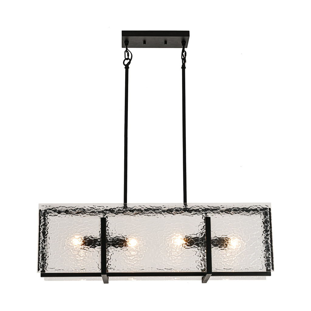 Kofara 4-Light Modern 35"Wide Black Rectangular Textured Water Ripple Glass Chandelier