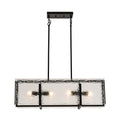 Kofara 4-Light Modern 35"Wide Black Rectangular Textured Water Ripple Glass Chandelier