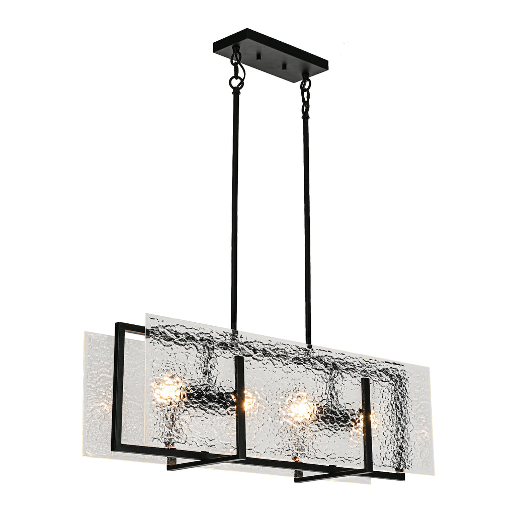 Kofara 4-Light Modern 35"Wide Black Rectangular Textured Water Ripple Glass Chandelier