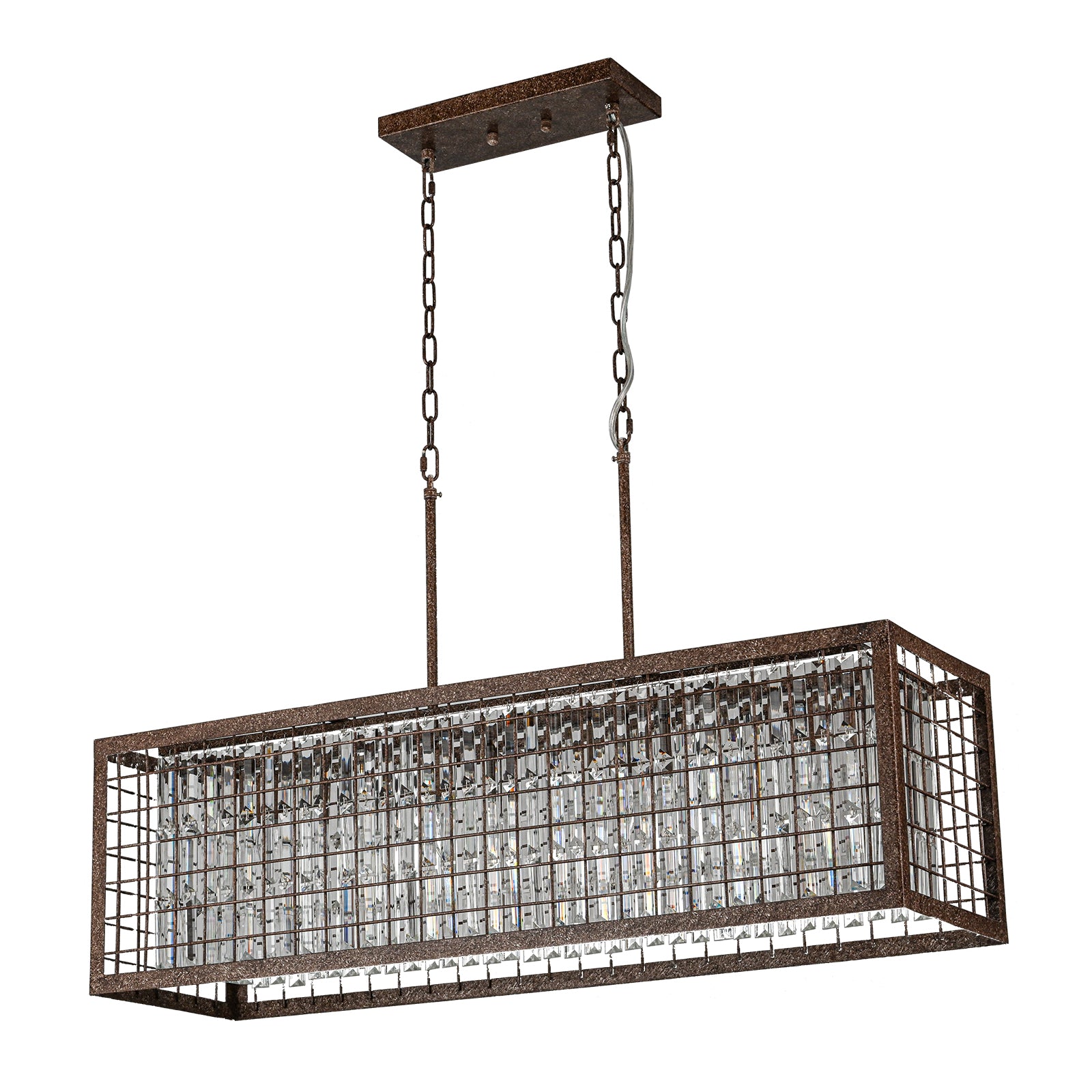Kofara Rustic 37"Wide Large Antique Bronze Rectangle Crystal Chandelier