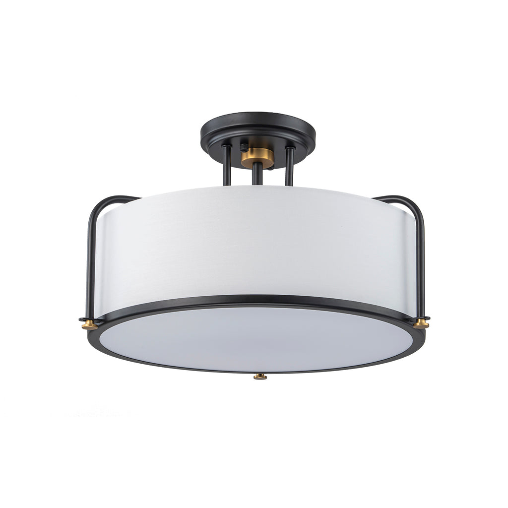 Kofara 5-Light Modern 18"Wide Black Textured Fabric Drum Semi-Flush Mount Ceiling Light